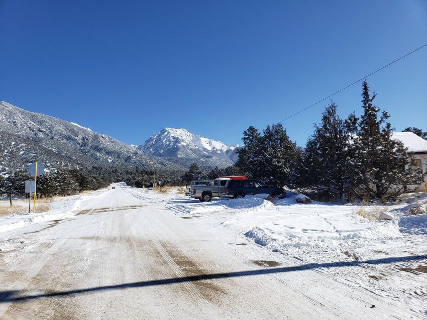 The road in to Crestone. On the home page for Crestone's town hall is the bold slogan: 'The Journey begins at the end of the road ...'