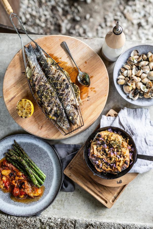 The Wicklow Escape - Seabass, flatbread, cockles, asparagus, roasted tomatoes. Photograph: Liosa McNamara