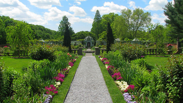 A garden path at Old Westbury Gardens in Long Island, NY.