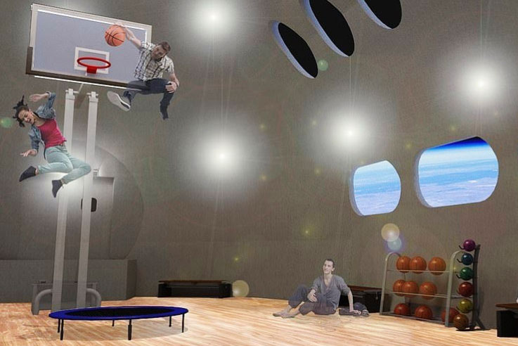 A rendering of the gym on the Voyager Station